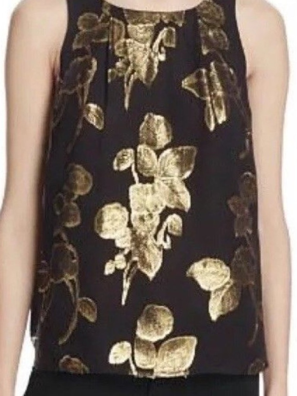 Joie Black & Gold Floral Sleeveless Blouse